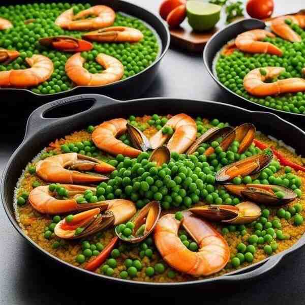 Паэлья с морепродуктами и зелёным горошком
